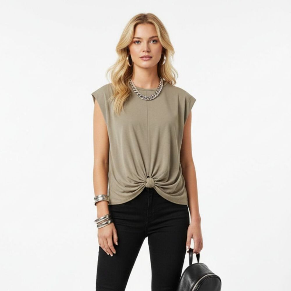 Rag & Bone Tan Short Sleeve Tie Waist Tee Shirt Top L